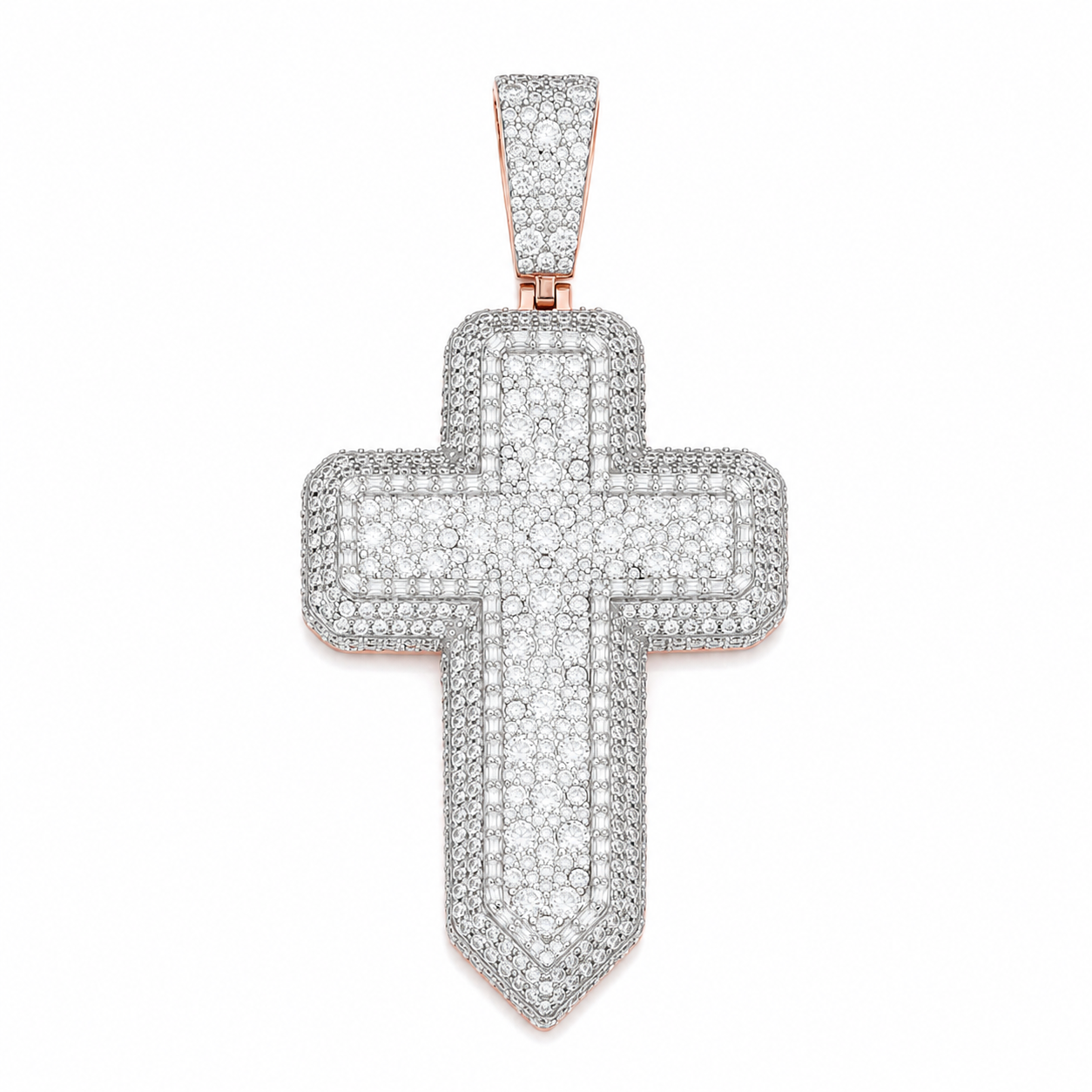 Classic Iced Out Moissanite Cross Pendant | 14K Gold Plated Over 925 Sterling Silver
