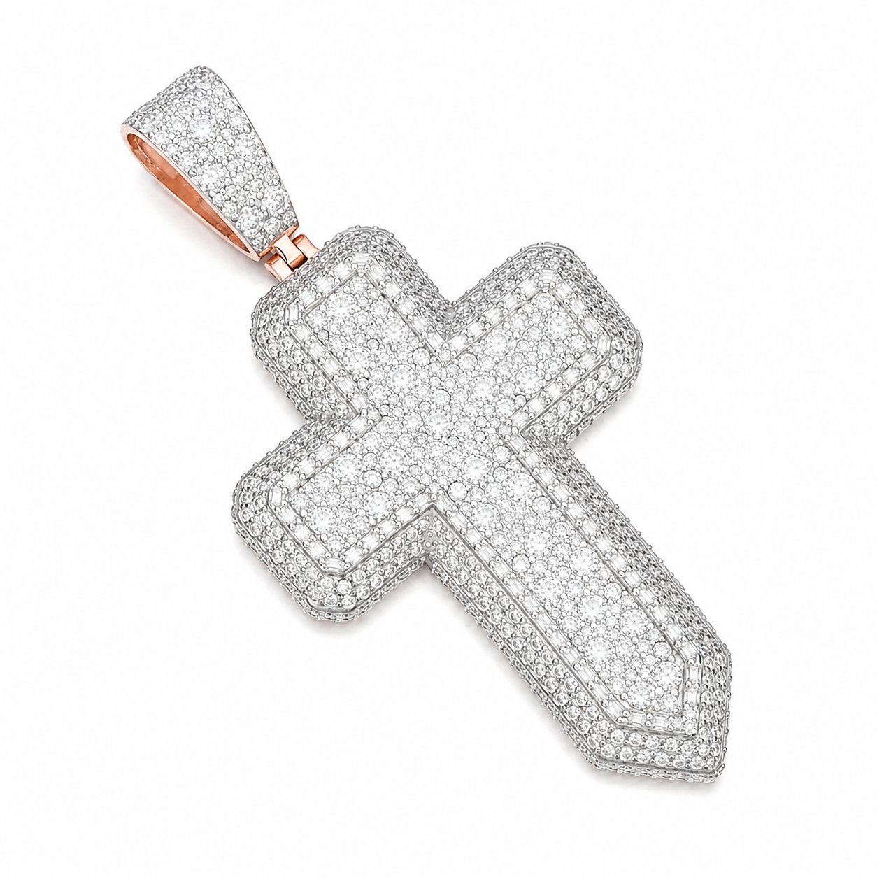 Classic Iced Out Moissanite Cross Pendant | 14K Gold Plated Over 925 Sterling Silver