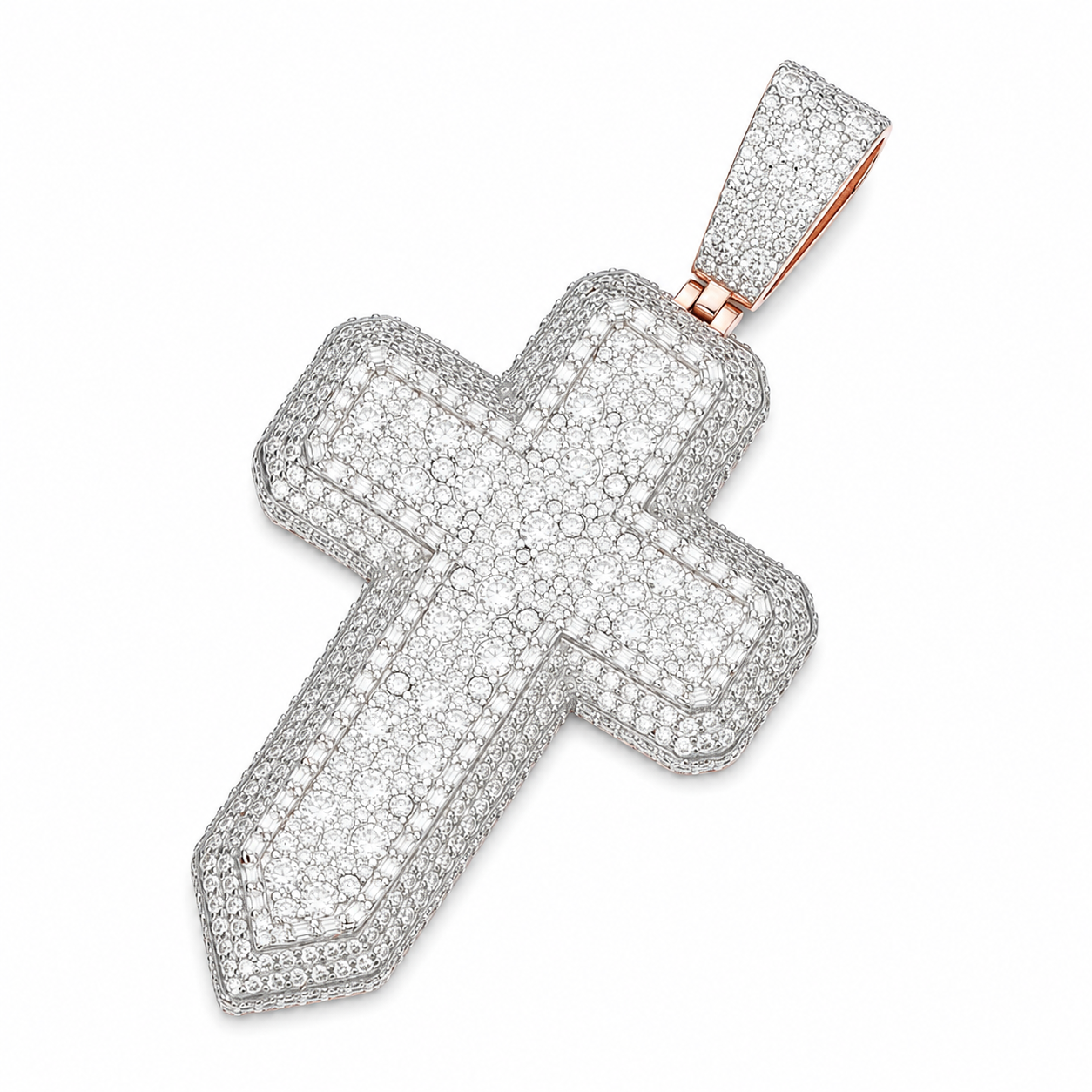 Classic Iced Out Moissanite Cross Pendant | 14K Gold Plated Over 925 Sterling Silver