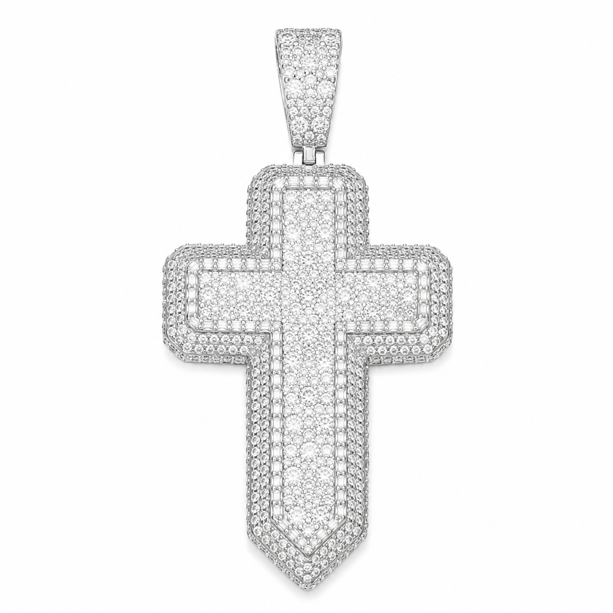 Classic Iced Out Moissanite Cross Pendant | 14K Gold Plated Over 925 Sterling Silver