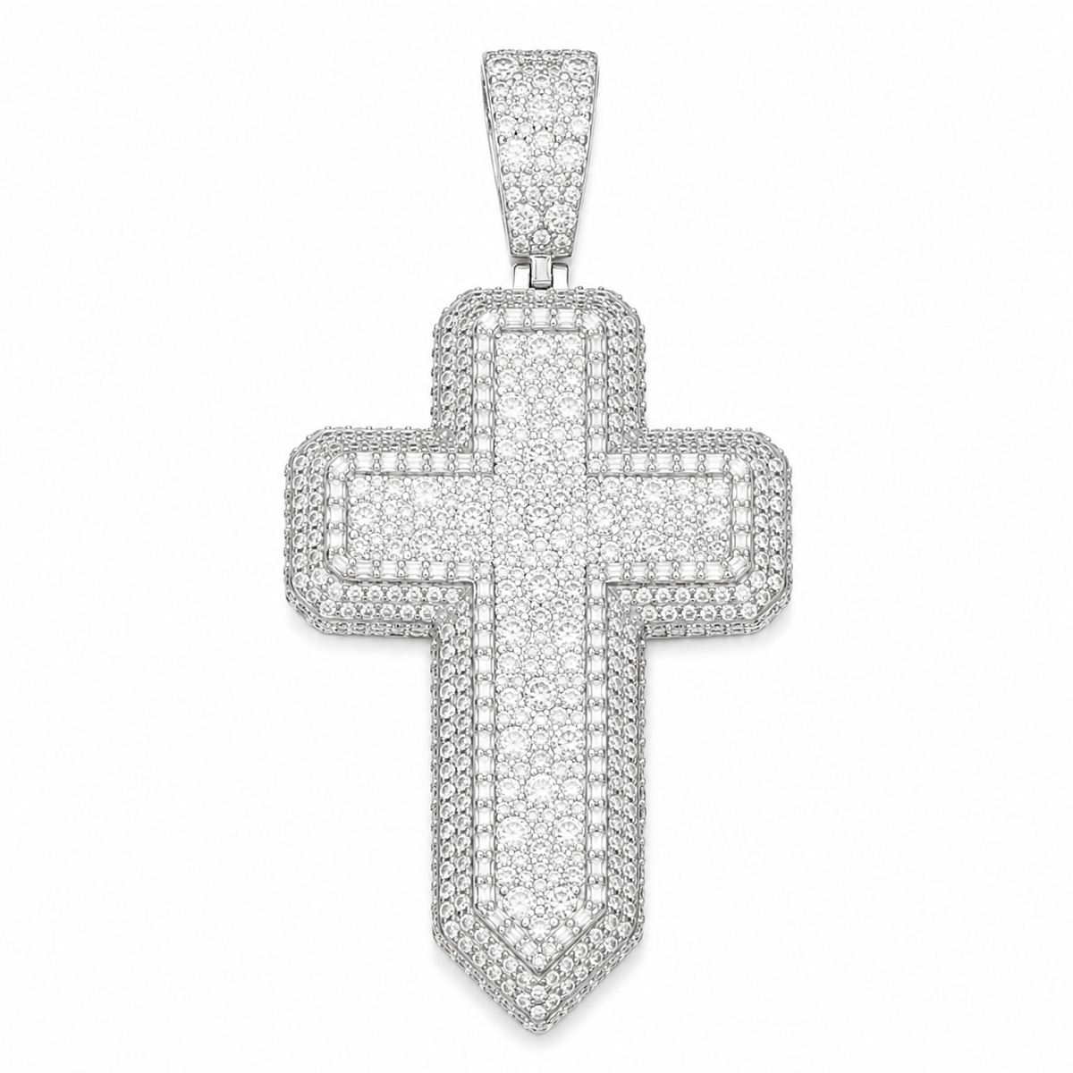 Classic Iced Out Moissanite Cross Pendant | 14K Gold Plated Over 925 Sterling Silver