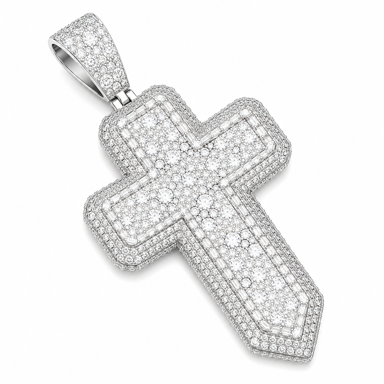 Classic Iced Out Moissanite Cross Pendant | 14K Gold Plated Over 925 Sterling Silver