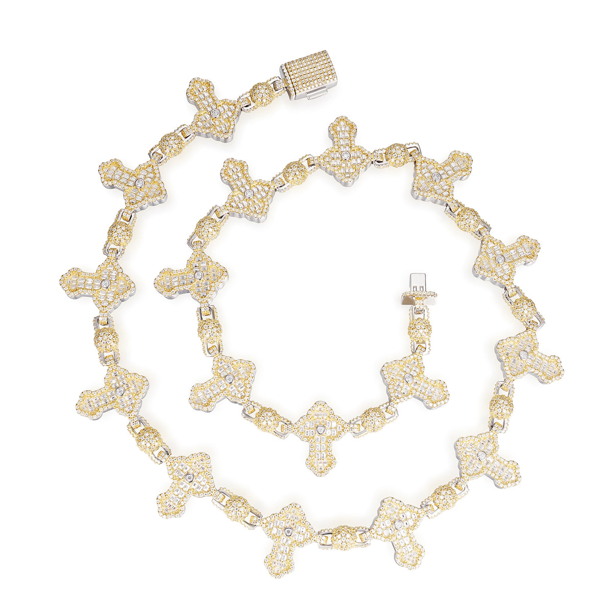 Cross and Beads Moissanite Baguette VVS Moissanite Chain