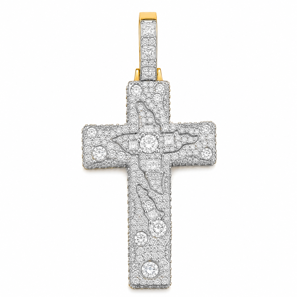 Crown of Thorns Moissanite Cross Pendant | 14K Gold Plated Over 925 Sterling Silver