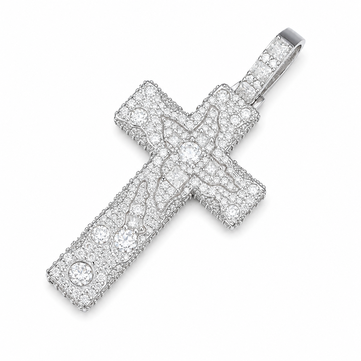 Crown of Thorns Moissanite Cross Pendant | 14K Gold Plated Over 925 Sterling Silver