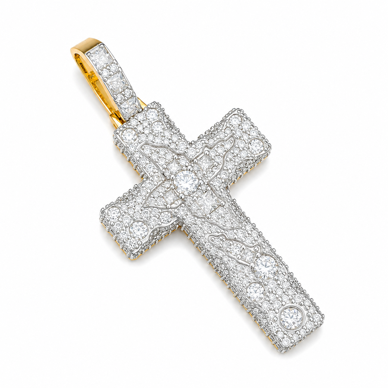 Crown of Thorns Moissanite Cross Pendant | 14K Gold Plated Over 925 Sterling Silver