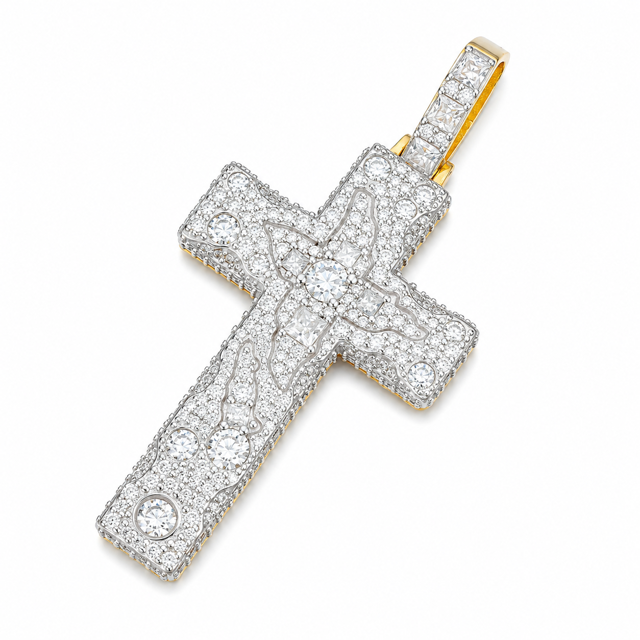 Crown of Thorns Moissanite Cross Pendant | 14K Gold Plated Over 925 Sterling Silver
