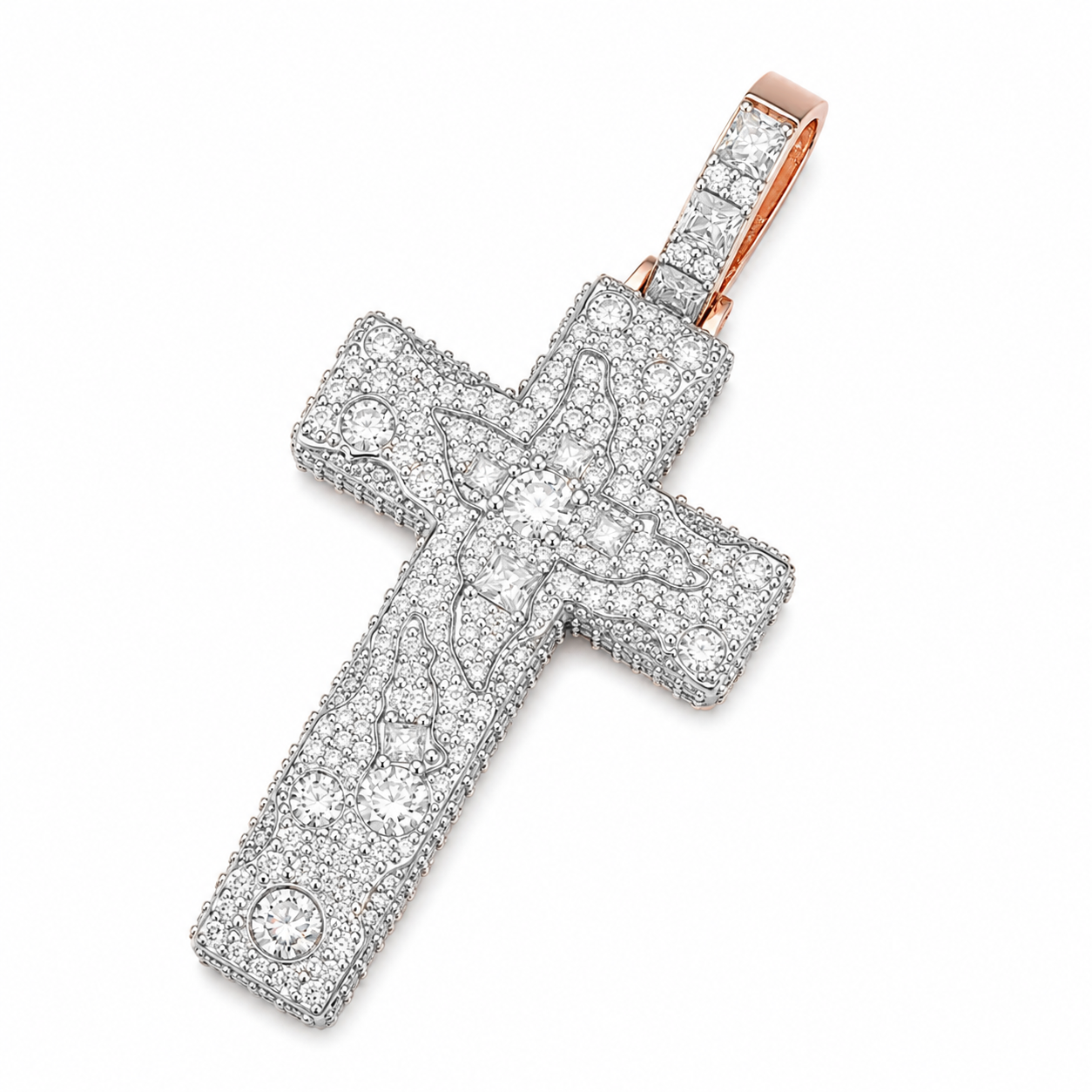 Crown of Thorns Moissanite Cross Pendant | 14K Gold Plated Over 925 Sterling Silver