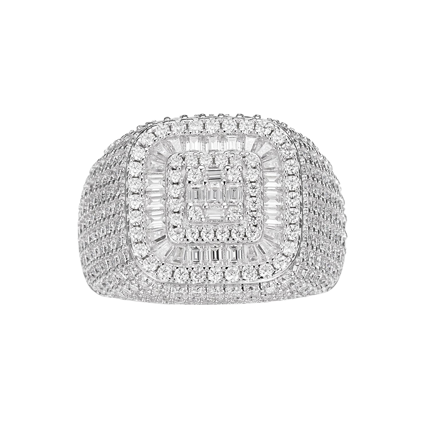 Cushion-Shaped Multi-Moissanite Layered Frame Ring