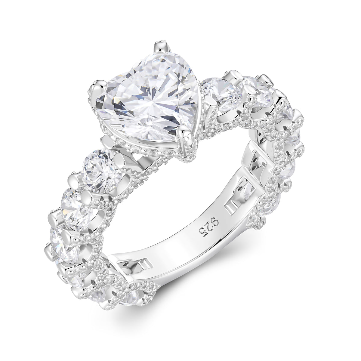 Heart Cut Moissanite Engagement Ring – 925 Sterling Silver Eternity Band | UIU Jewelry
