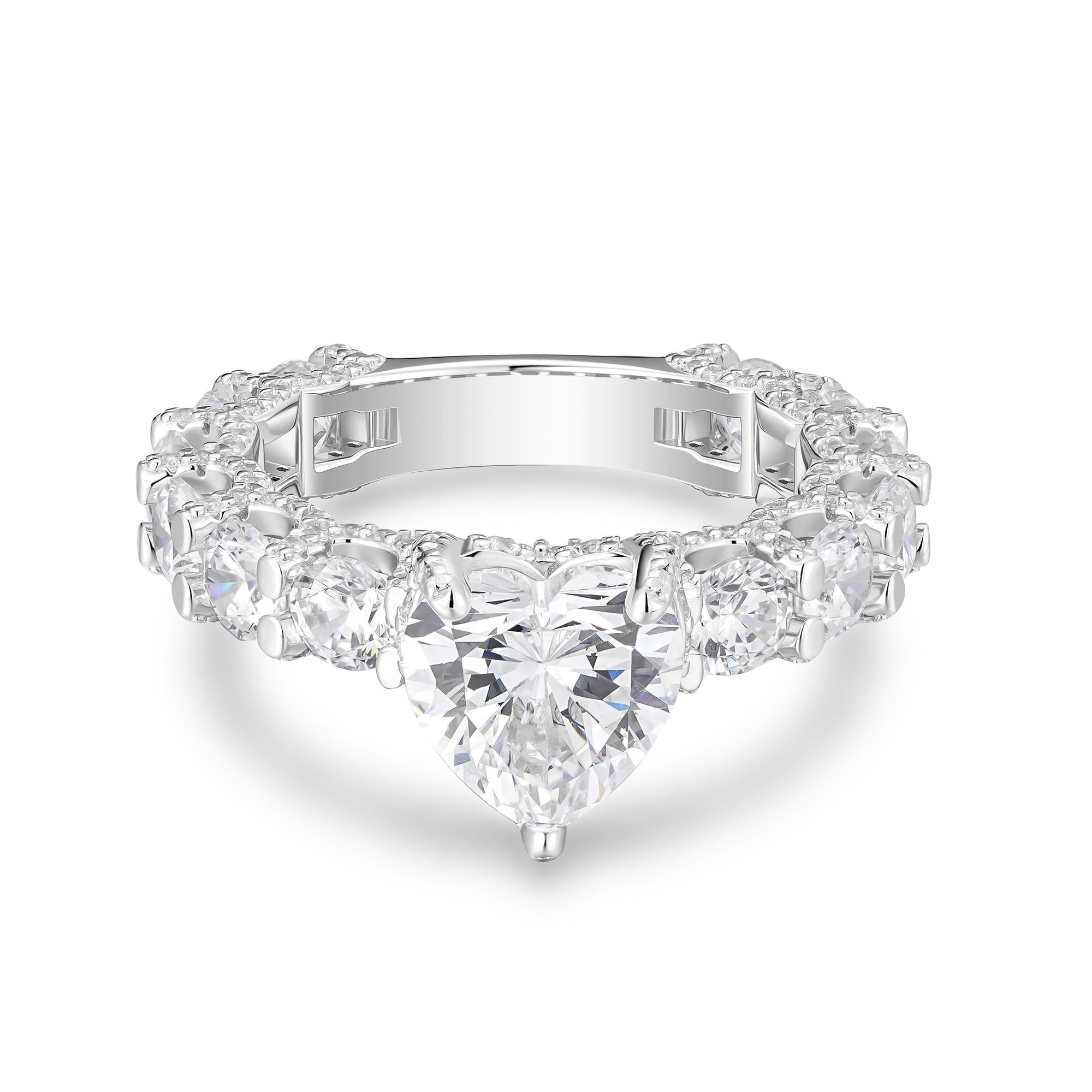 Heart Cut Moissanite Engagement Ring – 925 Sterling Silver Eternity Band | UIU Jewelry