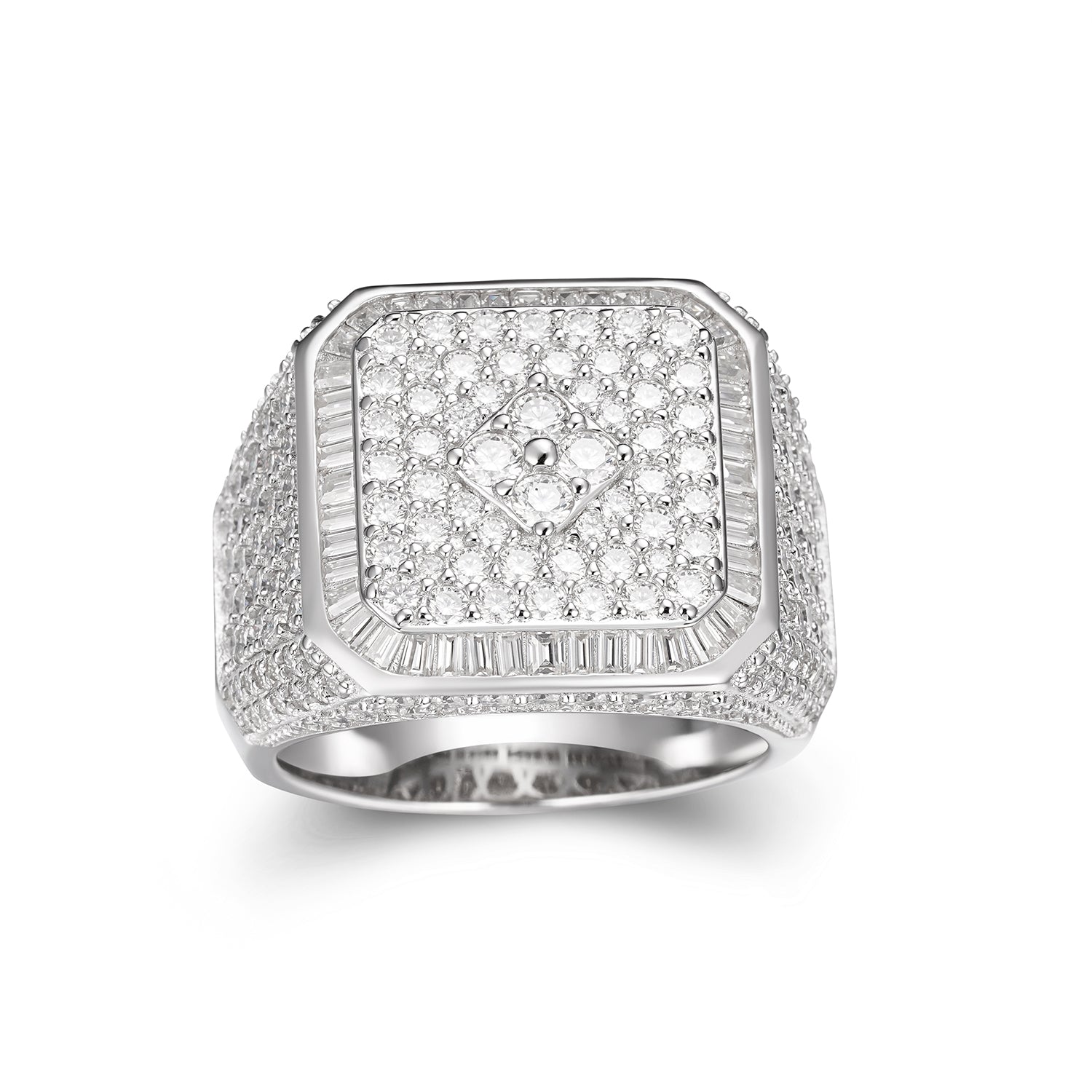 Double Halo Baguette and Round Moissanite Ring