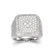 Double Halo Baguette and Round Moissanite Ring