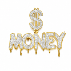 Drip Money Moissanite Pendant  14K Gold Plated Over 925 Sterling Silver