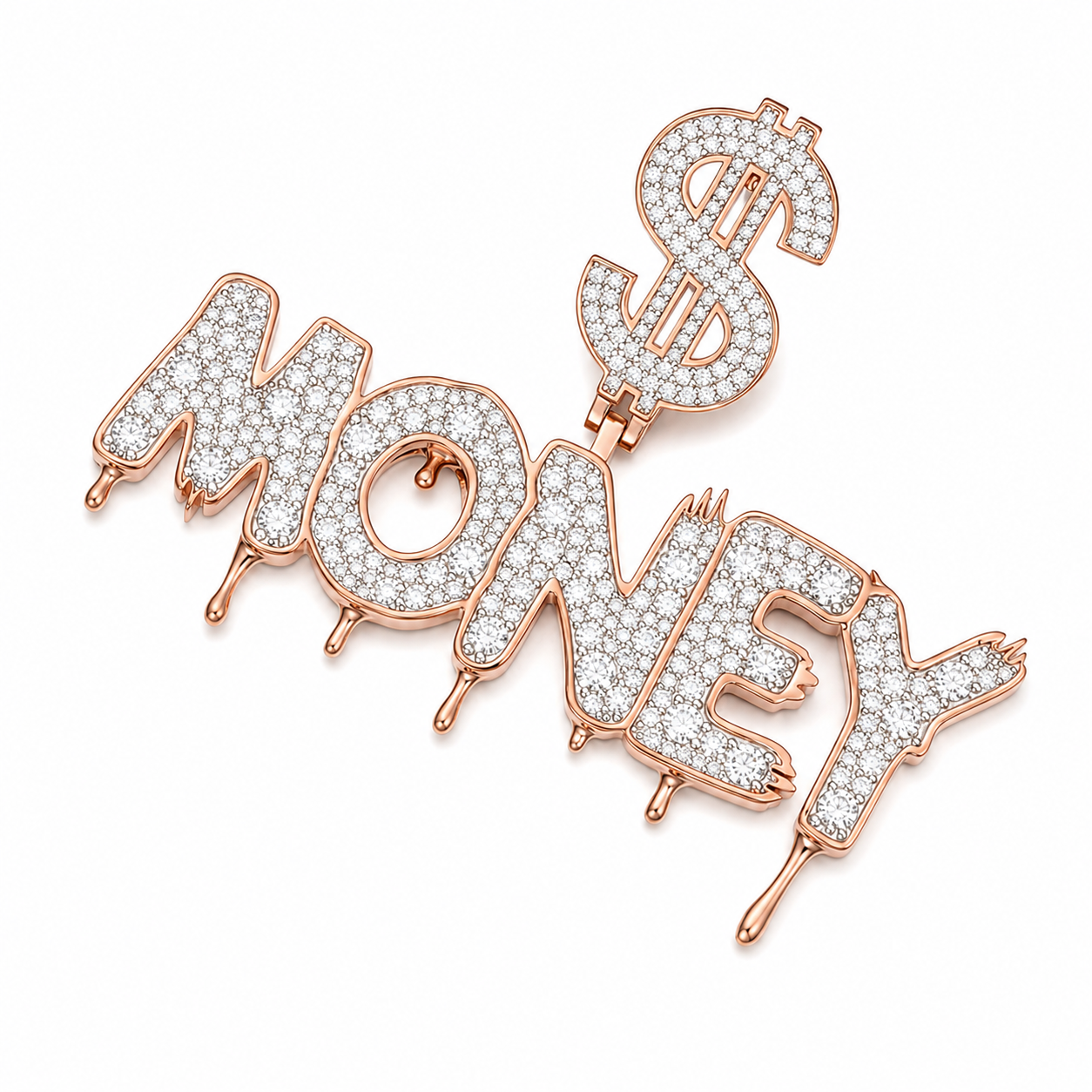 Drip Money Moissanite Pendant  14K Gold Plated Over 925 Sterling Silver