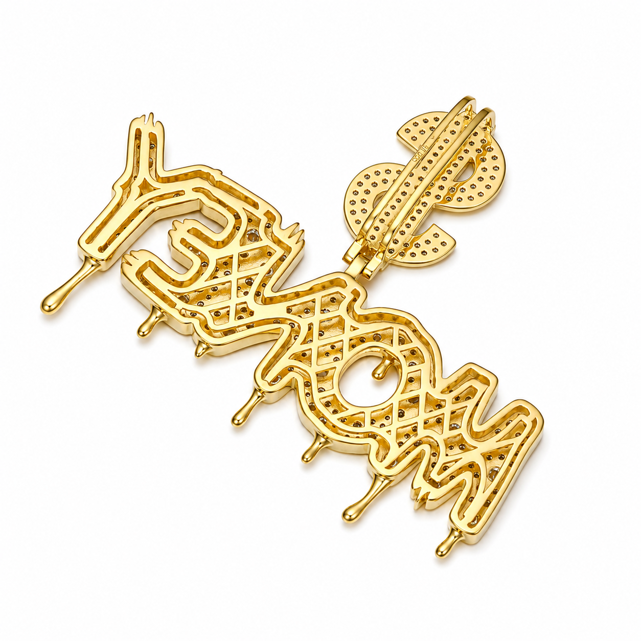 Drip Money Moissanite Pendant  14K Gold Plated Over 925 Sterling Silver