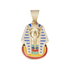 Egyptian King Pendant in Gold Moissanite and Enamel Details
