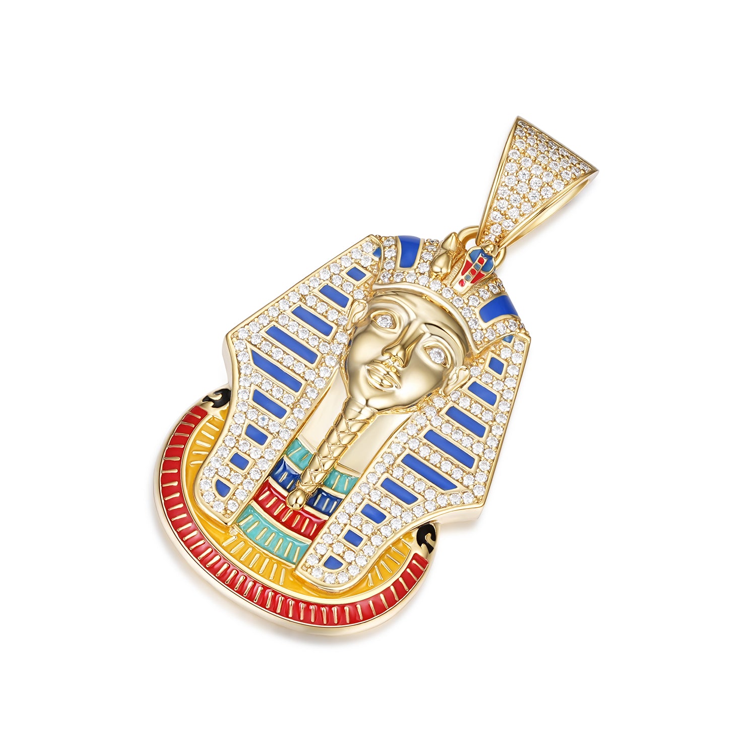 Egyptian King Pendant in Gold Moissanite and Enamel Details