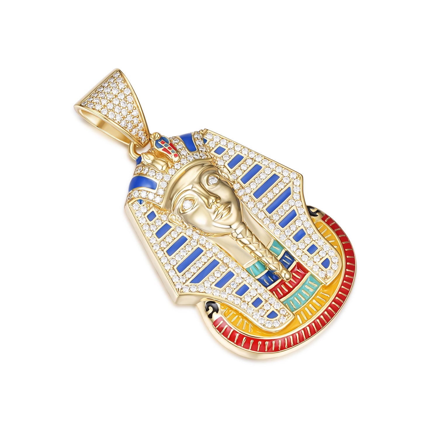 Egyptian King Pendant in Gold Moissanite and Enamel Details
