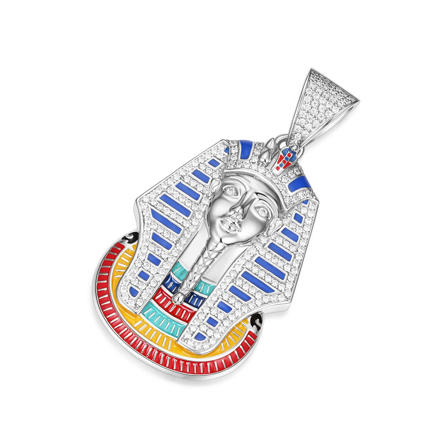 Egyptian King Pendant in Gold Moissanite and Enamel Details
