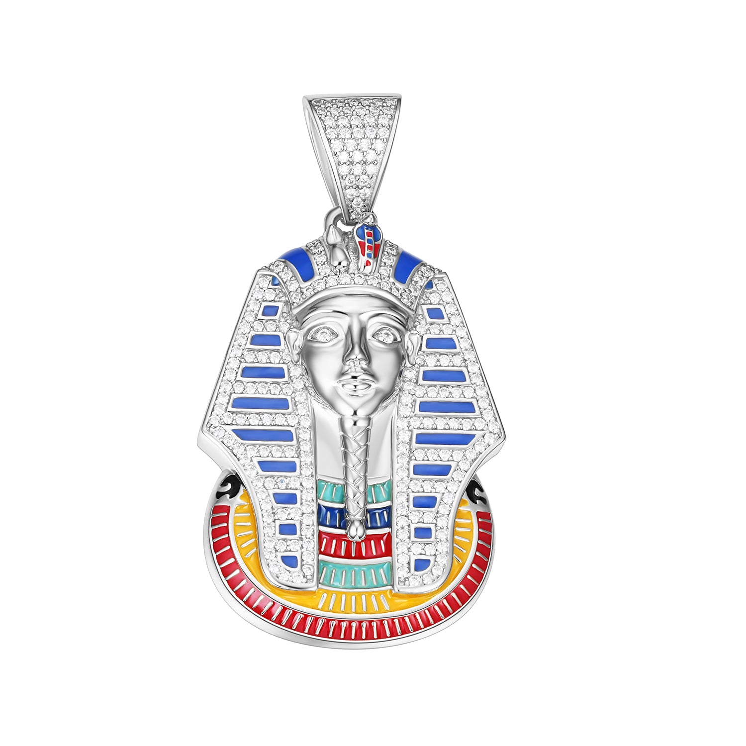 Egyptian King Pendant in Gold Moissanite and Enamel Details
