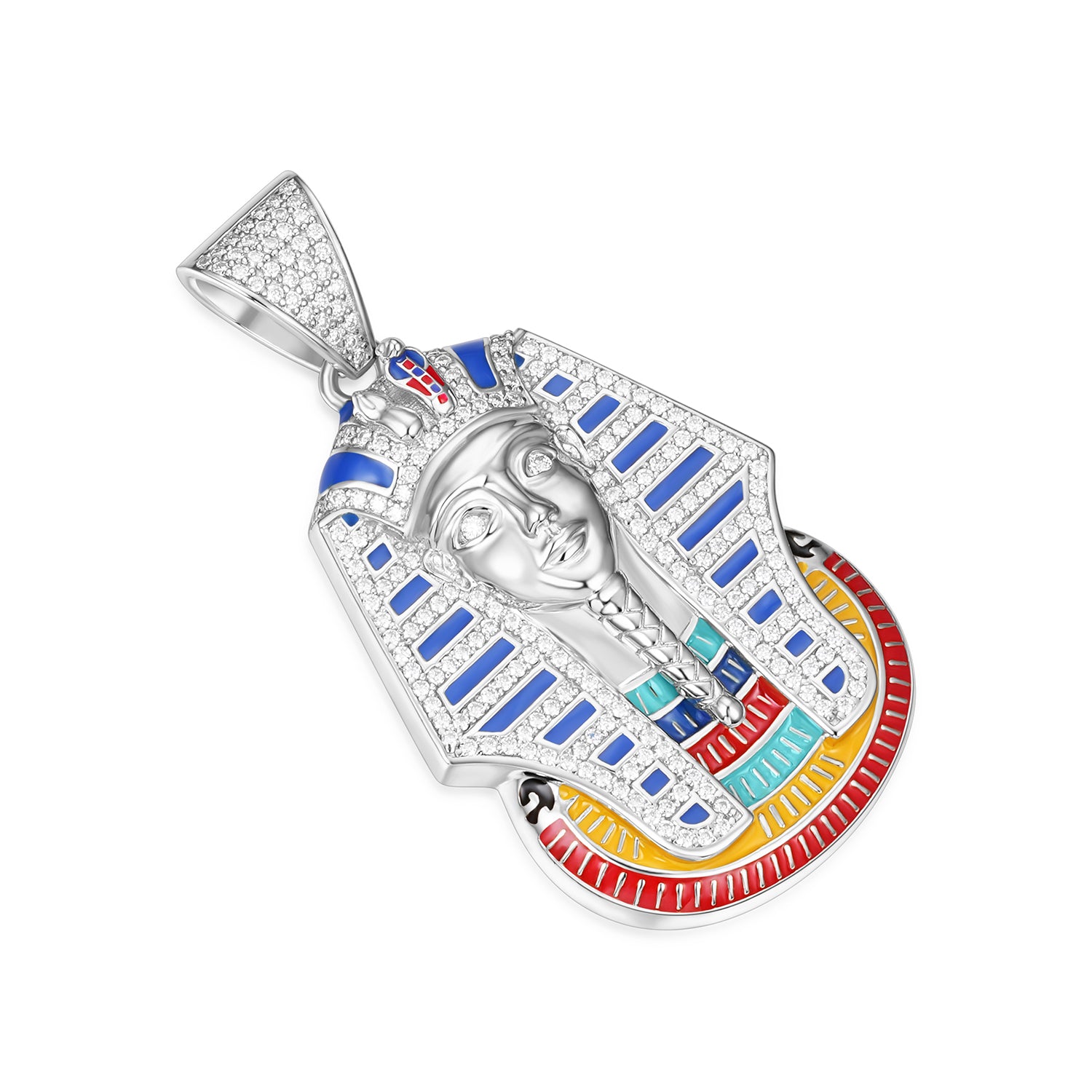 Egyptian King Pendant in Gold Moissanite and Enamel Details