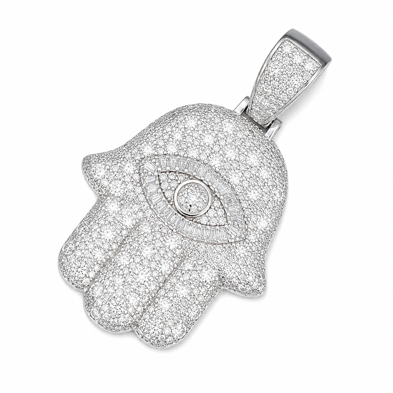 Evil Eye Hamsa Moissanite Pendant | 14K Gold Plated Over 925 Sterling Silver