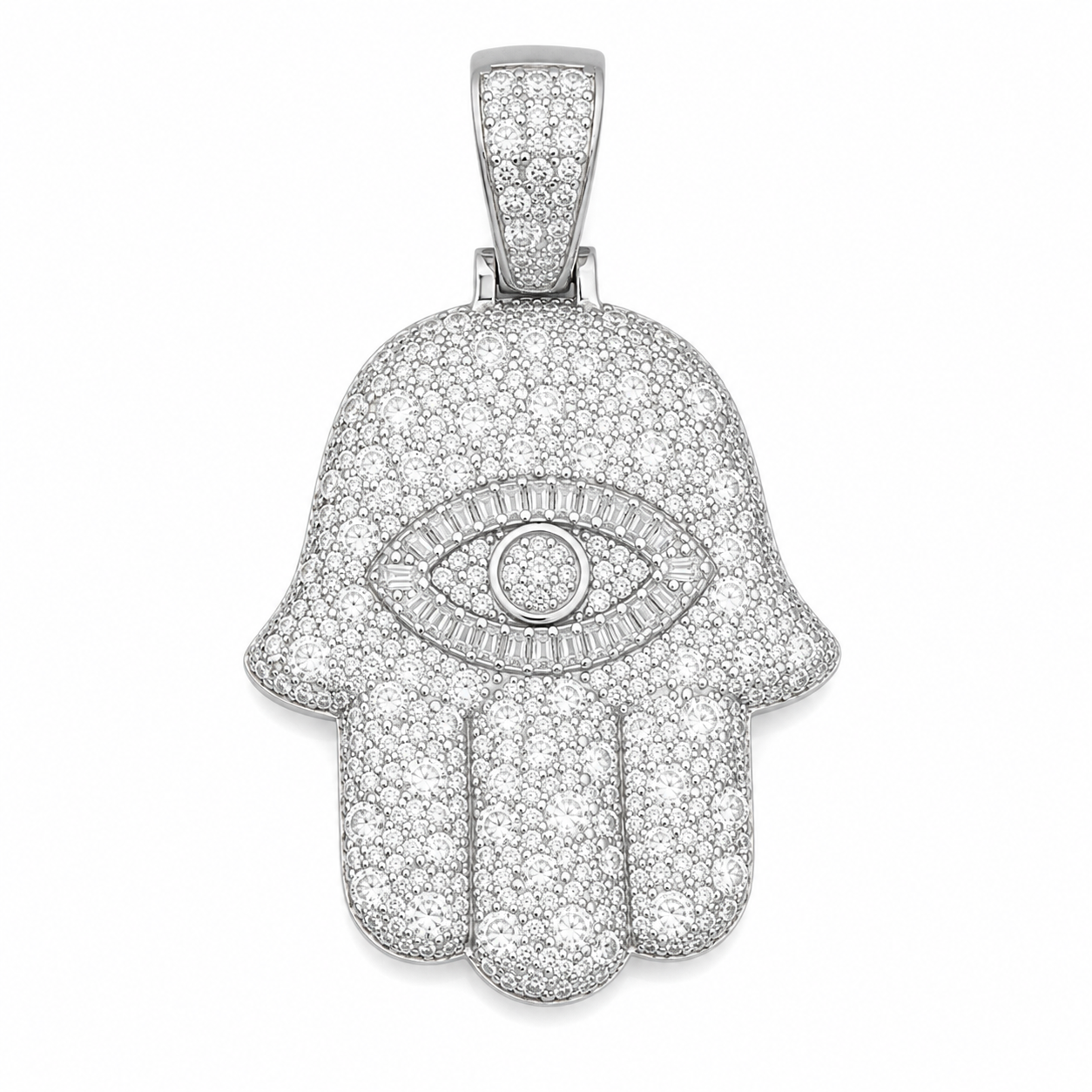 Evil Eye Hamsa Moissanite Pendant | 14K Gold Plated Over 925 Sterling Silver