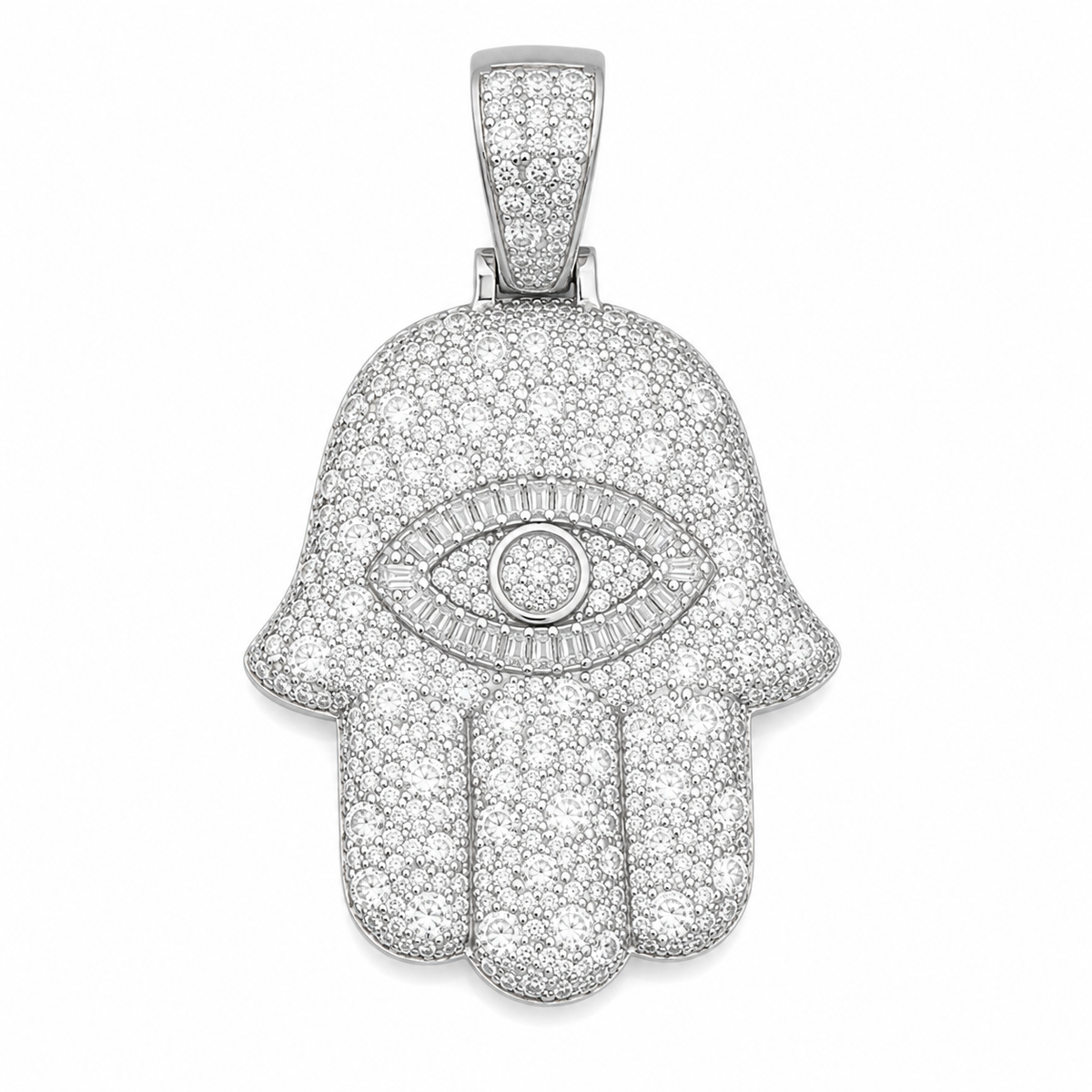 Evil Eye Hamsa Moissanite Pendant | 14K Gold Plated Over 925 Sterling Silver