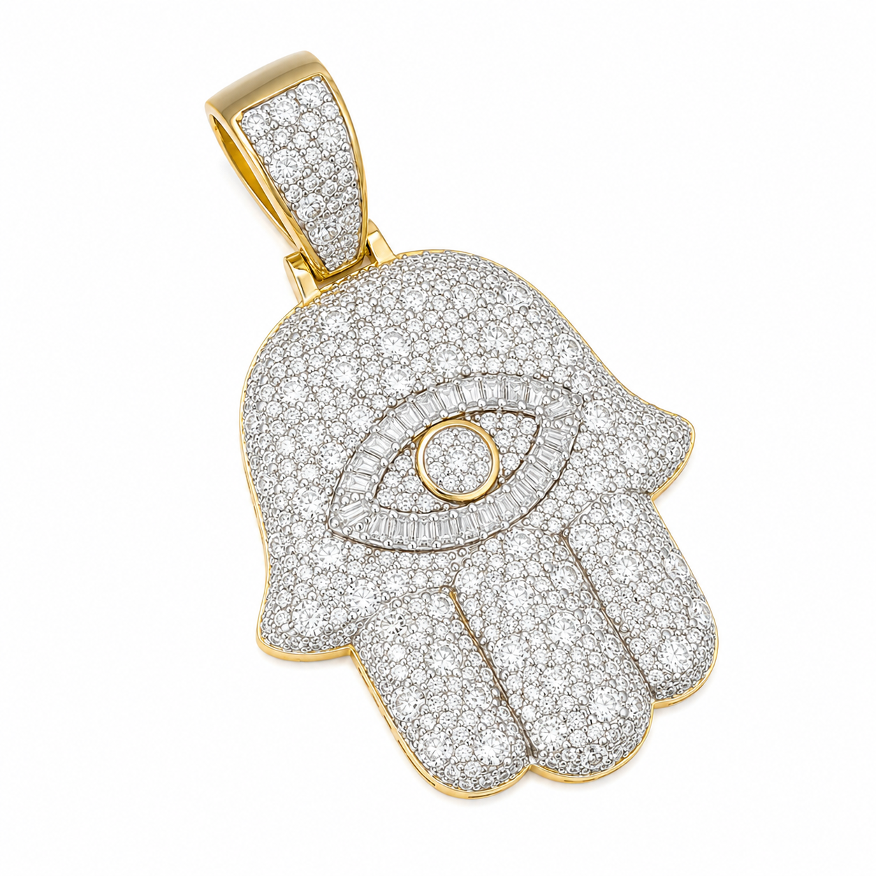 Evil Eye Hamsa Moissanite Pendant | 14K Gold Plated Over 925 Sterling Silver