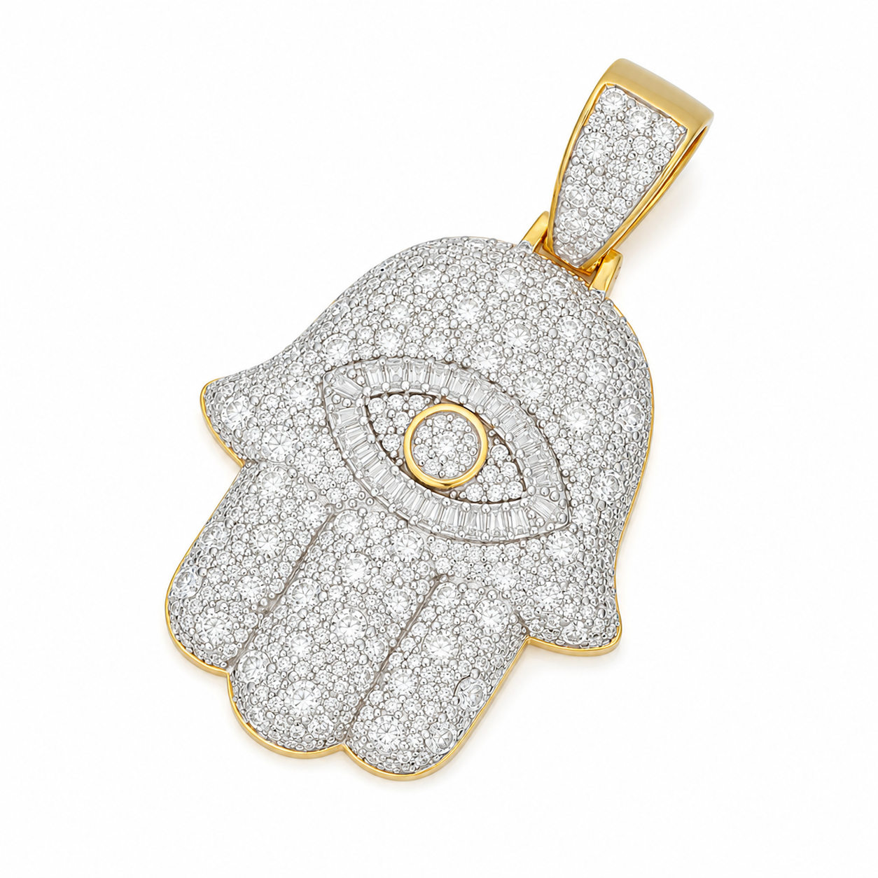 Evil Eye Hamsa Moissanite Pendant | 14K Gold Plated Over 925 Sterling Silver