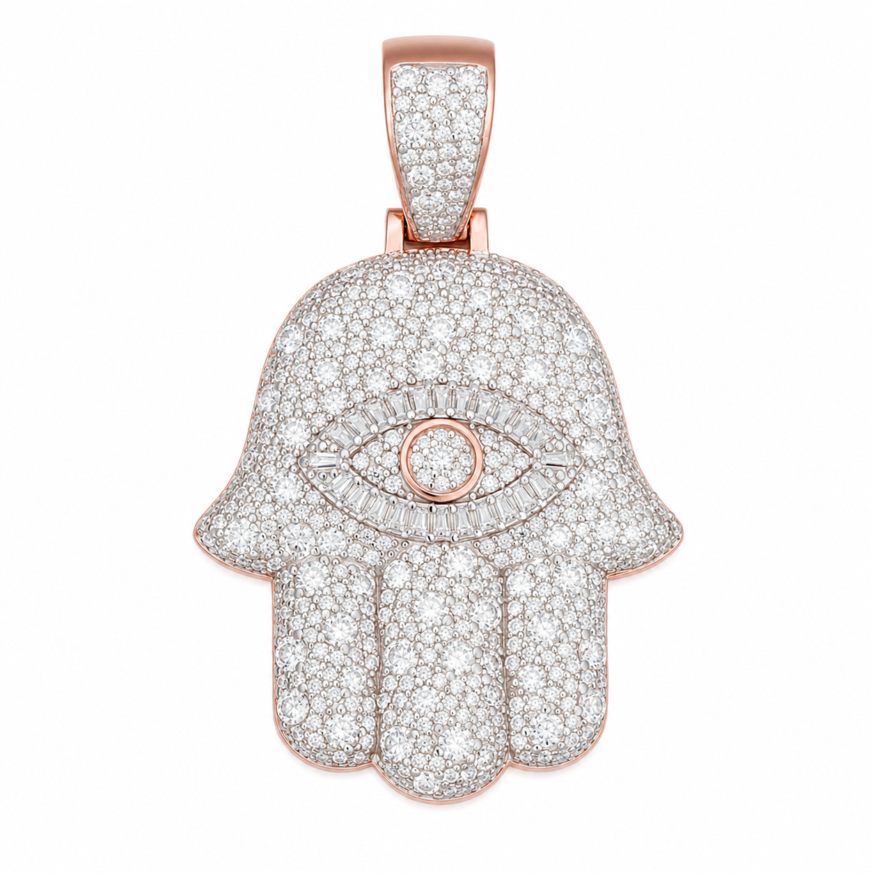 Evil Eye Hamsa Moissanite Pendant | 14K Gold Plated Over 925 Sterling Silver