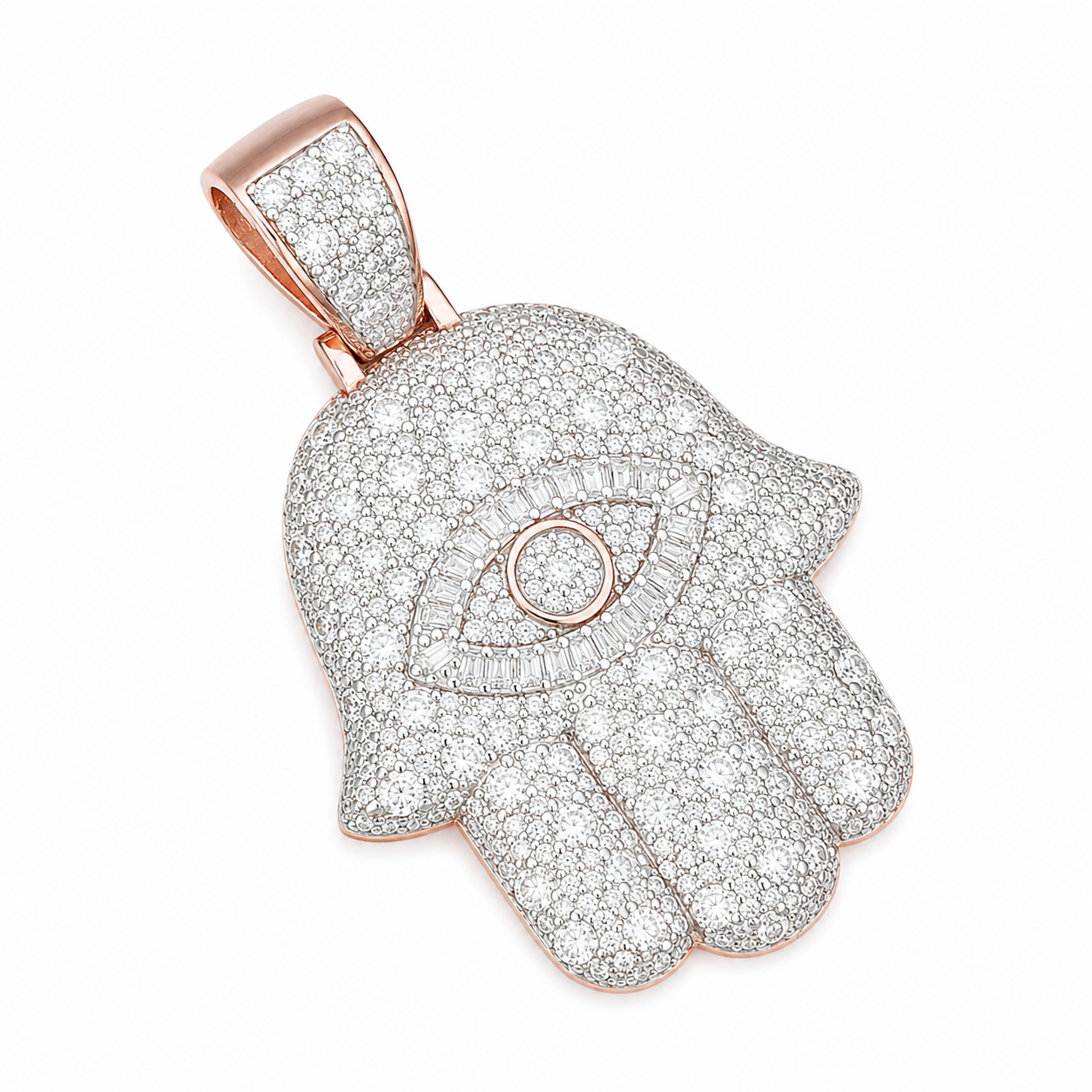 Evil Eye Hamsa Moissanite Pendant | 14K Gold Plated Over 925 Sterling Silver