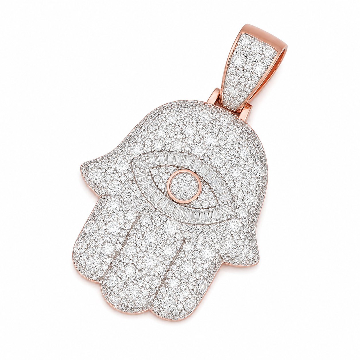 Evil Eye Hamsa Moissanite Pendant | 14K Gold Plated Over 925 Sterling Silver