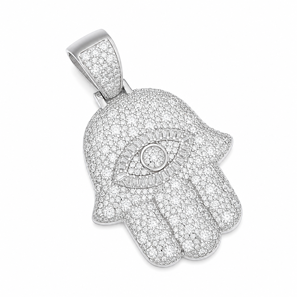 Evil Eye Hamsa Moissanite Pendant | 14K Gold Plated Over 925 Sterling Silver