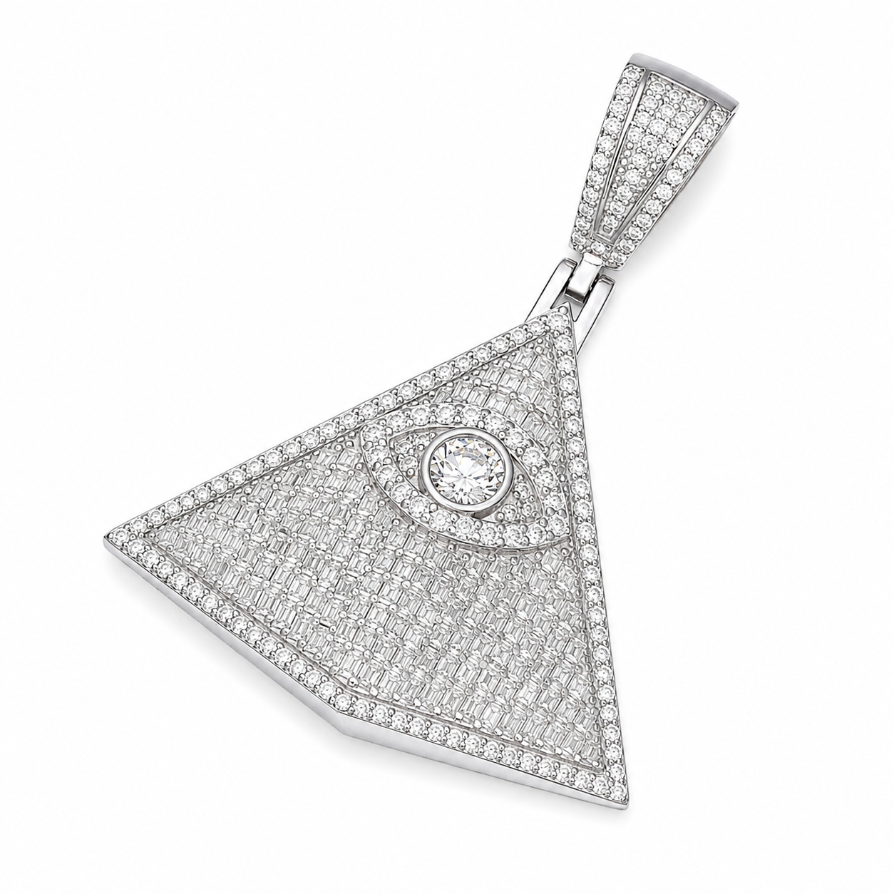 Eye of Providence Moissanite Pyramid Pendant  14K Gold Plated Over 925 Sterling Silver