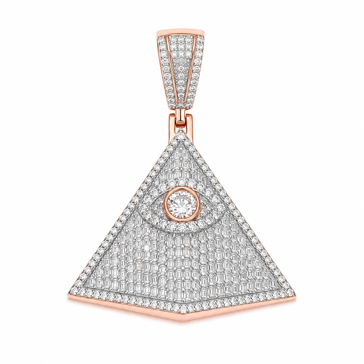 Eye of Providence Moissanite Pyramid Pendant  14K Gold Plated Over 925 Sterling Silver