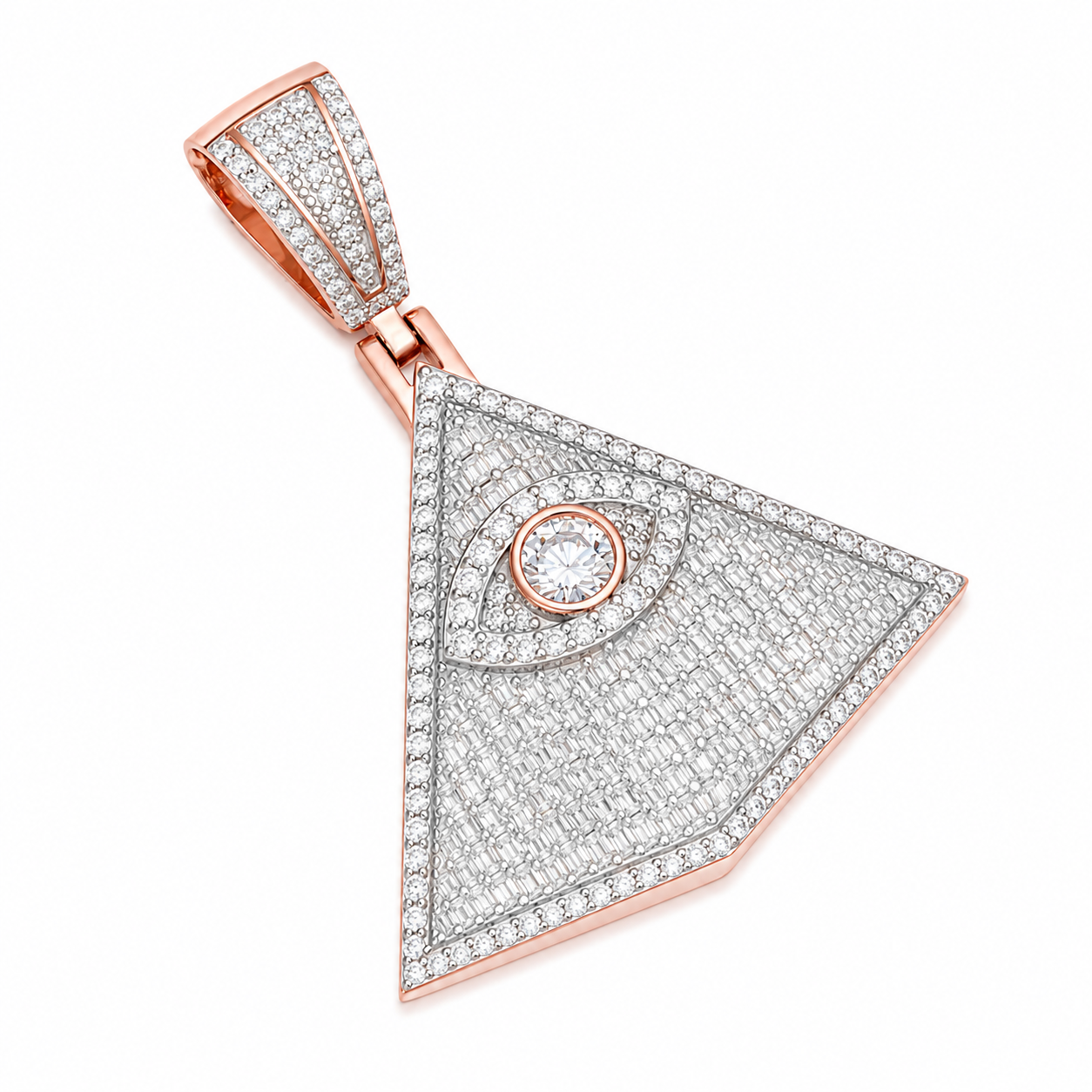 Eye of Providence Moissanite Pyramid Pendant  14K Gold Plated Over 925 Sterling Silver