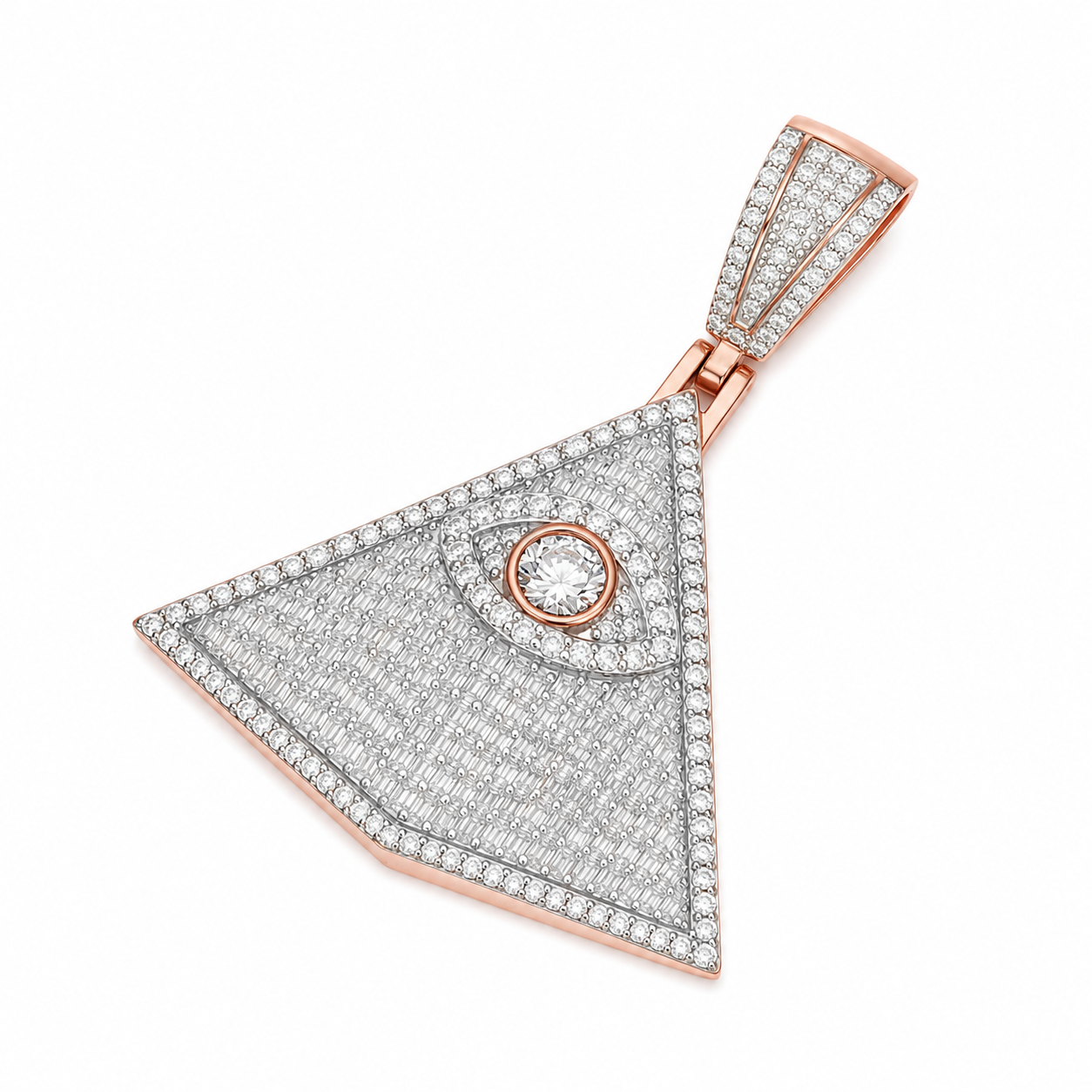Eye of Providence Moissanite Pyramid Pendant  14K Gold Plated Over 925 Sterling Silver