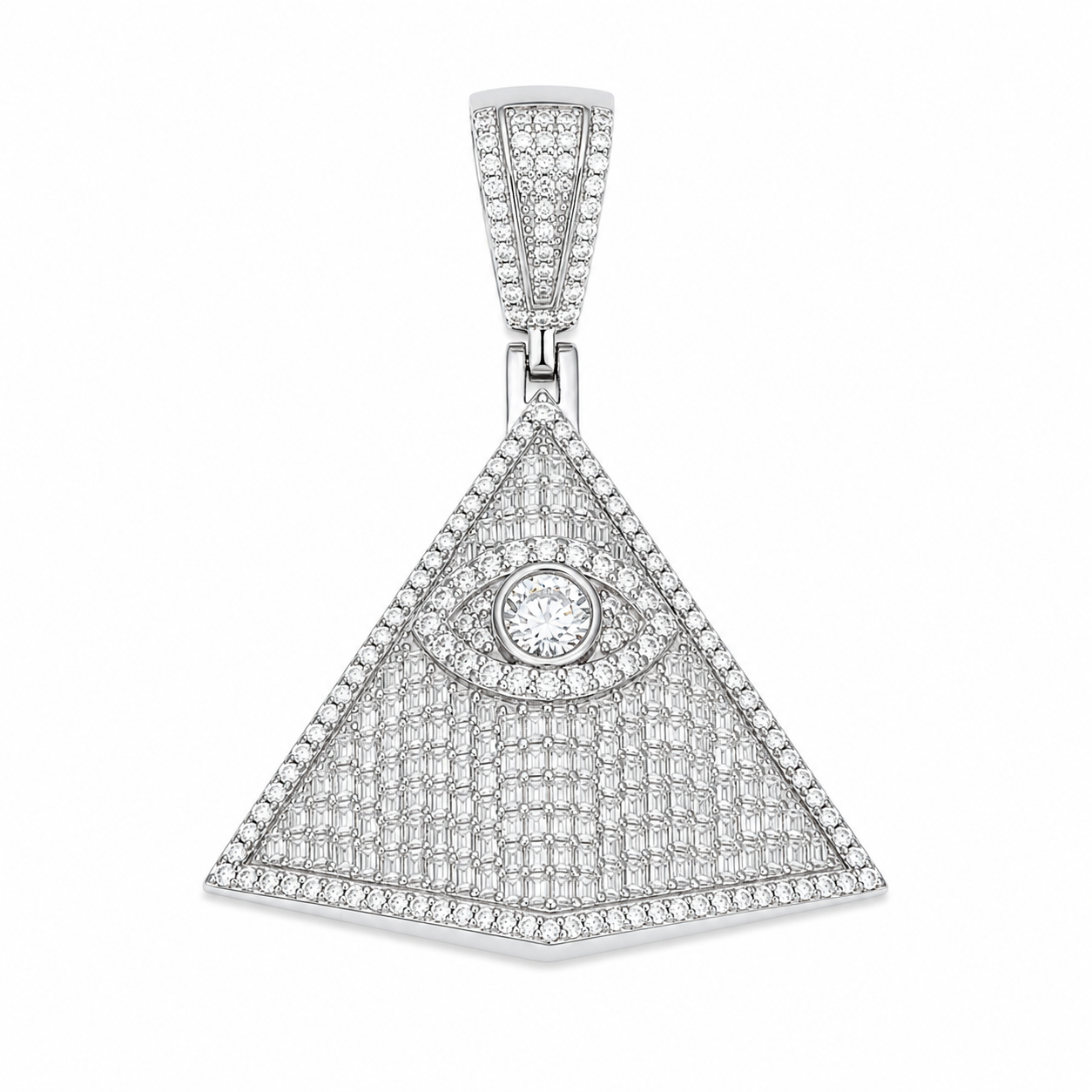 Eye of Providence Moissanite Pyramid Pendant  14K Gold Plated Over 925 Sterling Silver