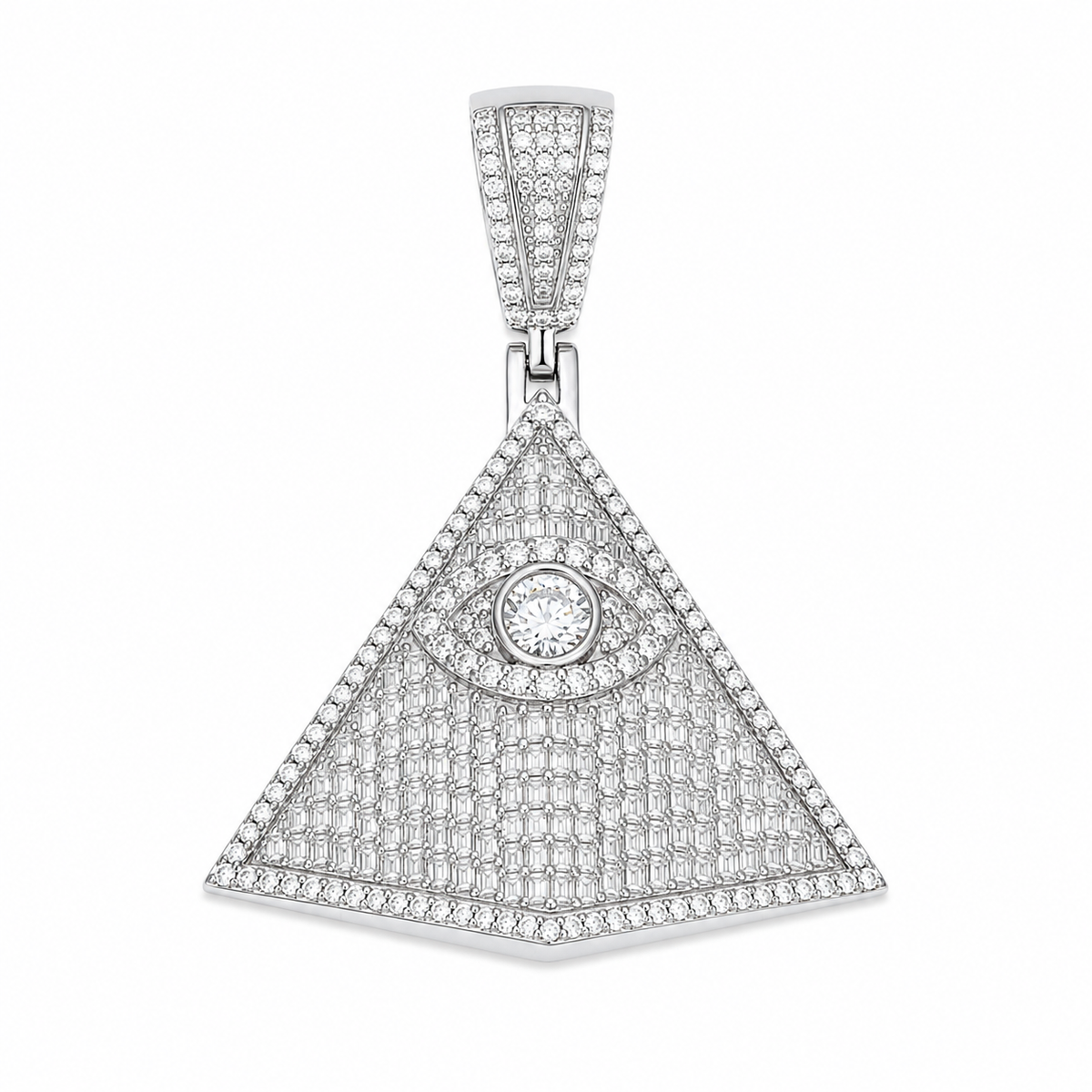 Eye of Providence Moissanite Pyramid Pendant  14K Gold Plated Over 925 Sterling Silver