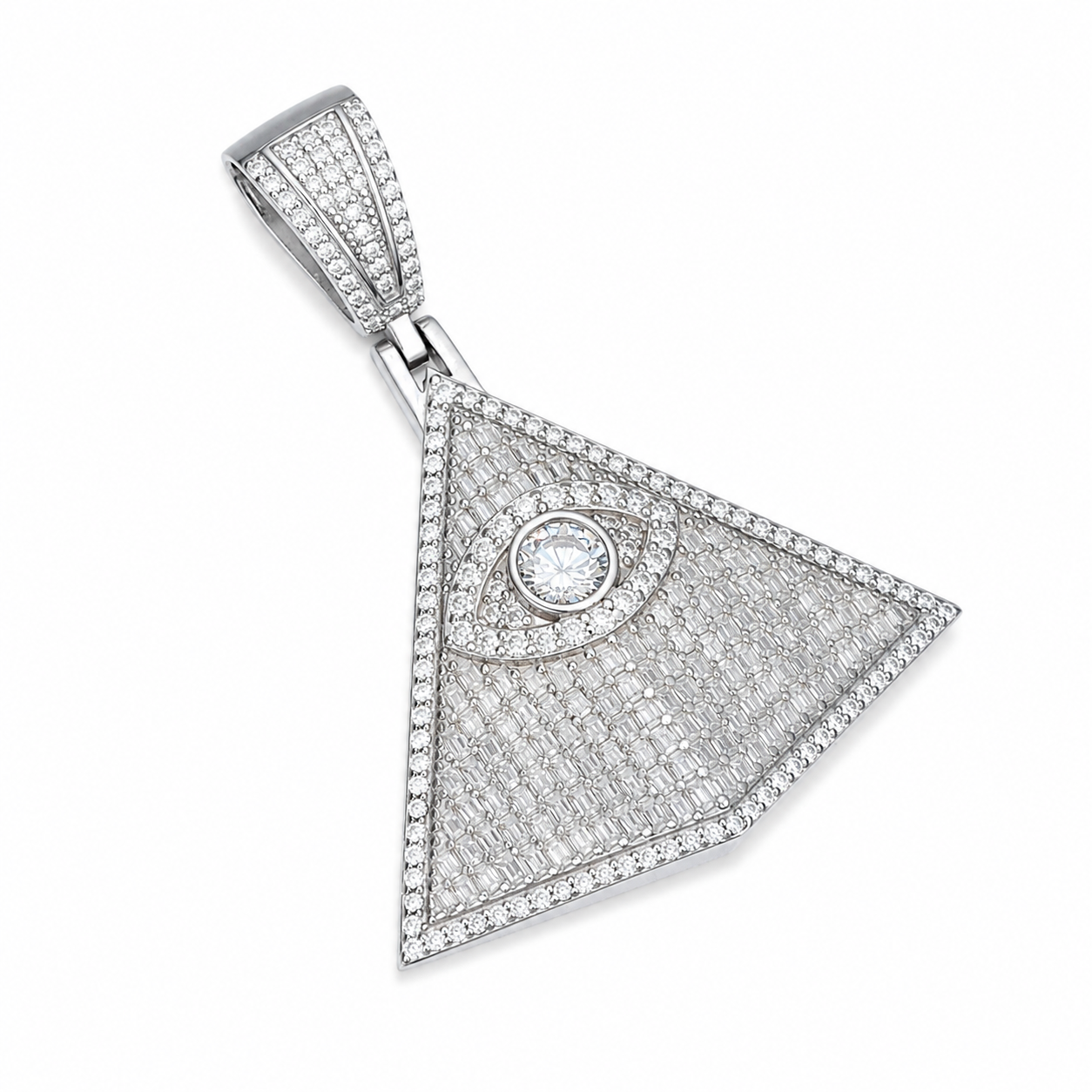Eye of Providence Moissanite Pyramid Pendant  14K Gold Plated Over 925 Sterling Silver