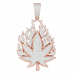 Flame Cannabis Leaf Moissanite Pendant  14K Gold Plated Over 925 Sterling Silver