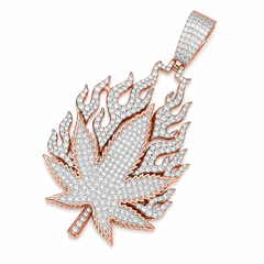 Flame Cannabis Leaf Moissanite Pendant  14K Gold Plated Over 925 Sterling Silver