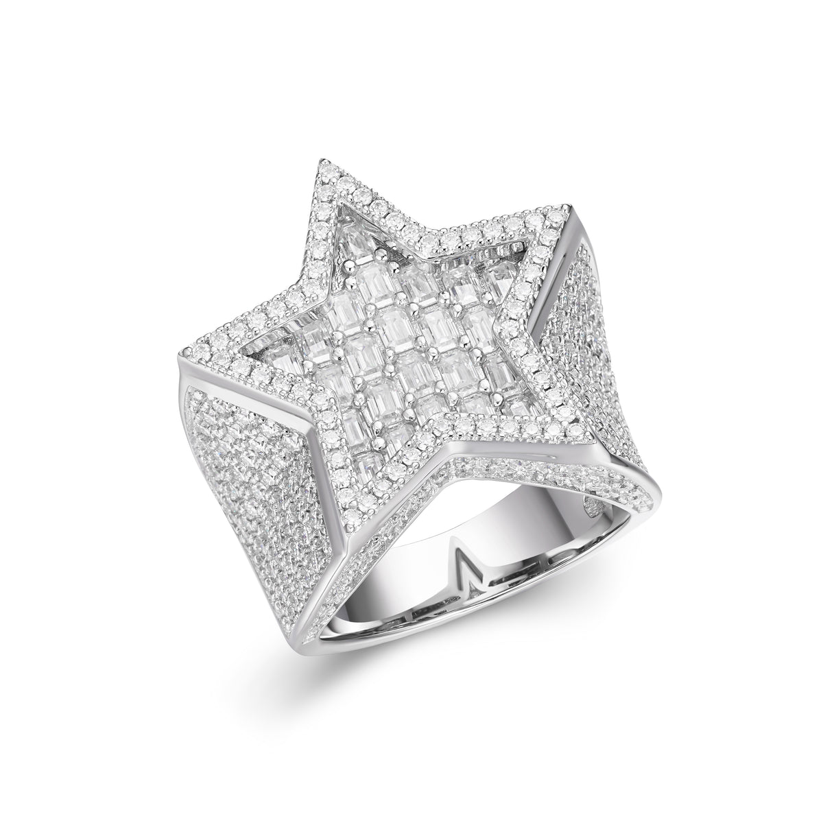 Full Iced Baguette Diamond Star Design VVS Moissanite Men Ring