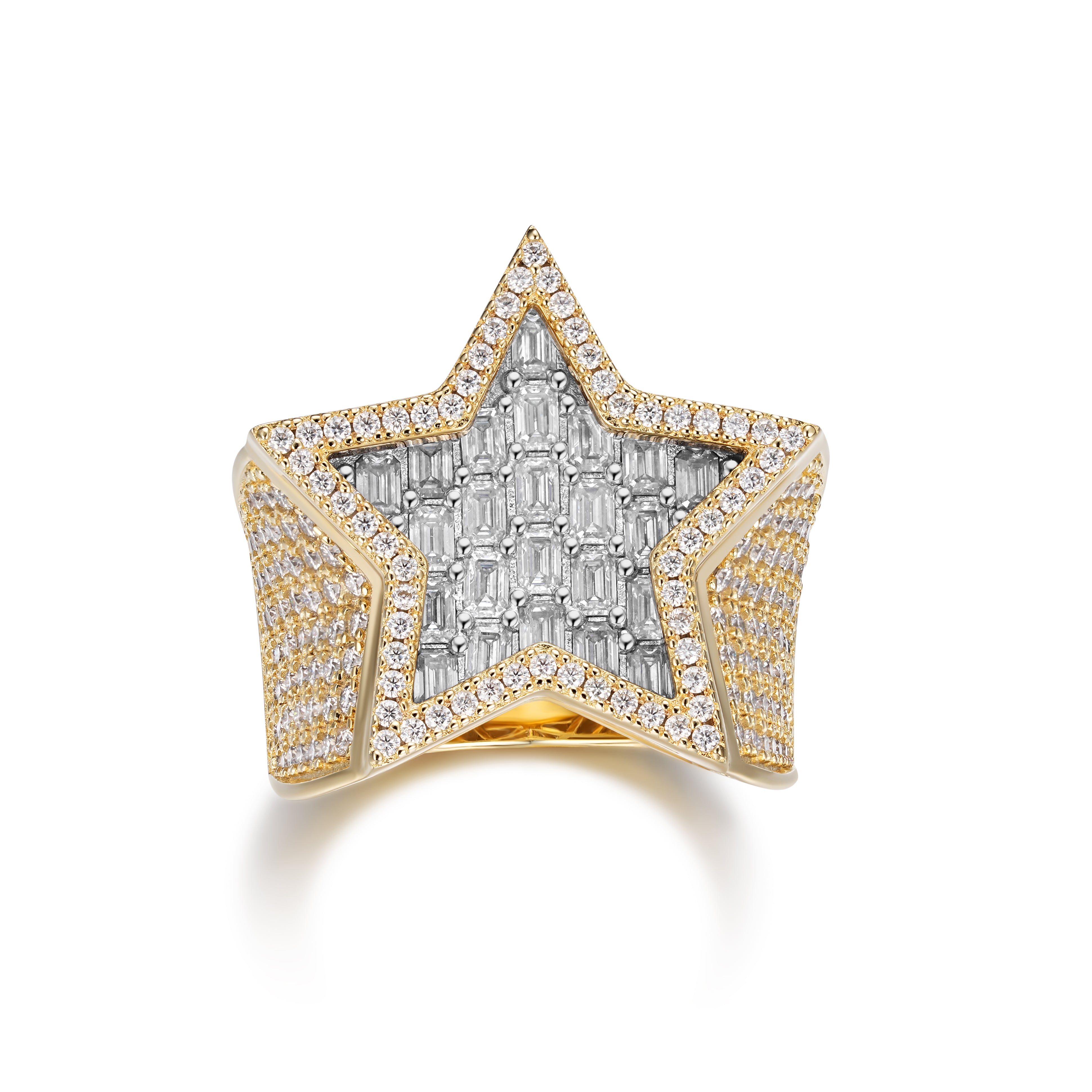 Full Iced Baguette Diamond Star Design VVS Moissanite Men Ring