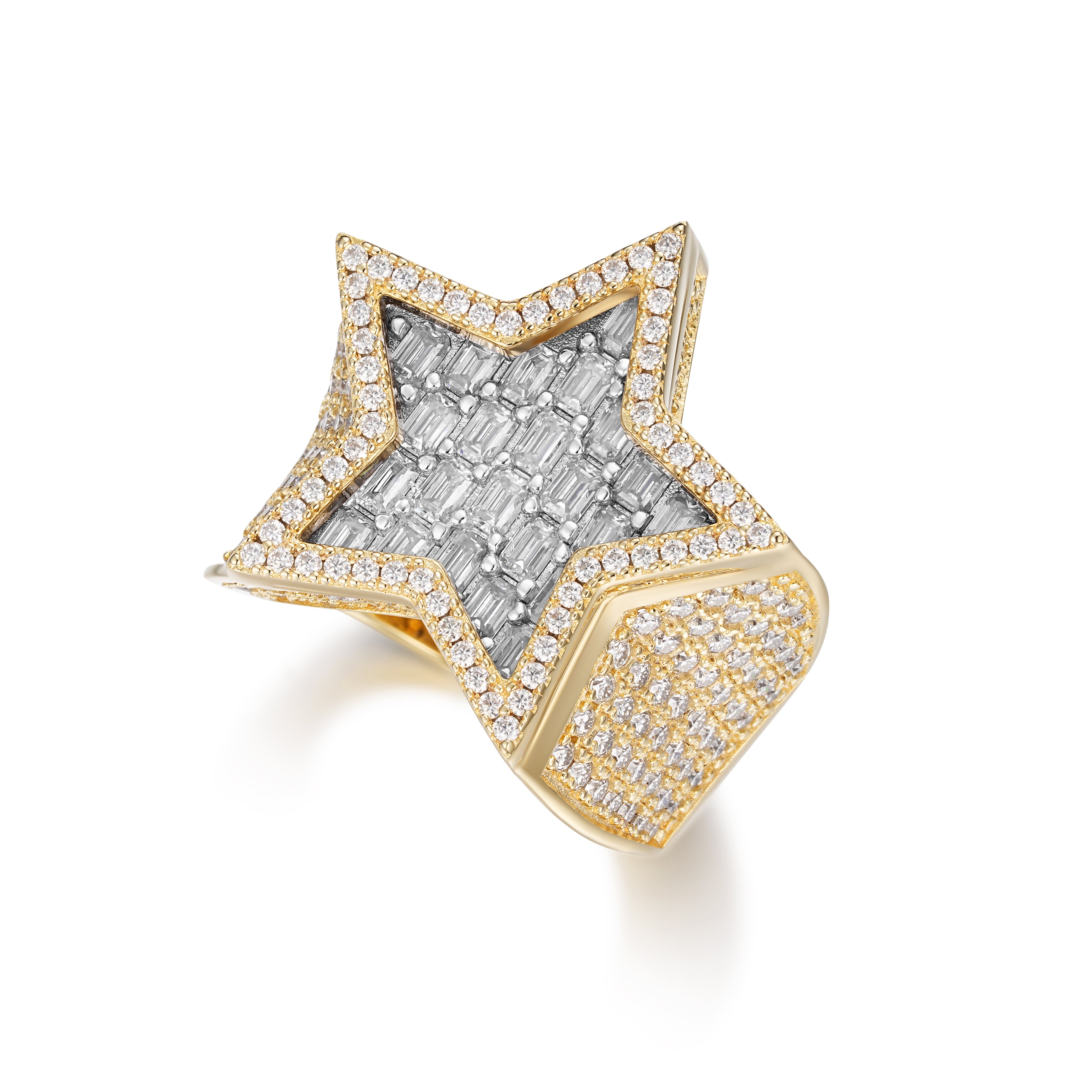 Full Iced Baguette Diamond Star Design VVS Moissanite Men Ring