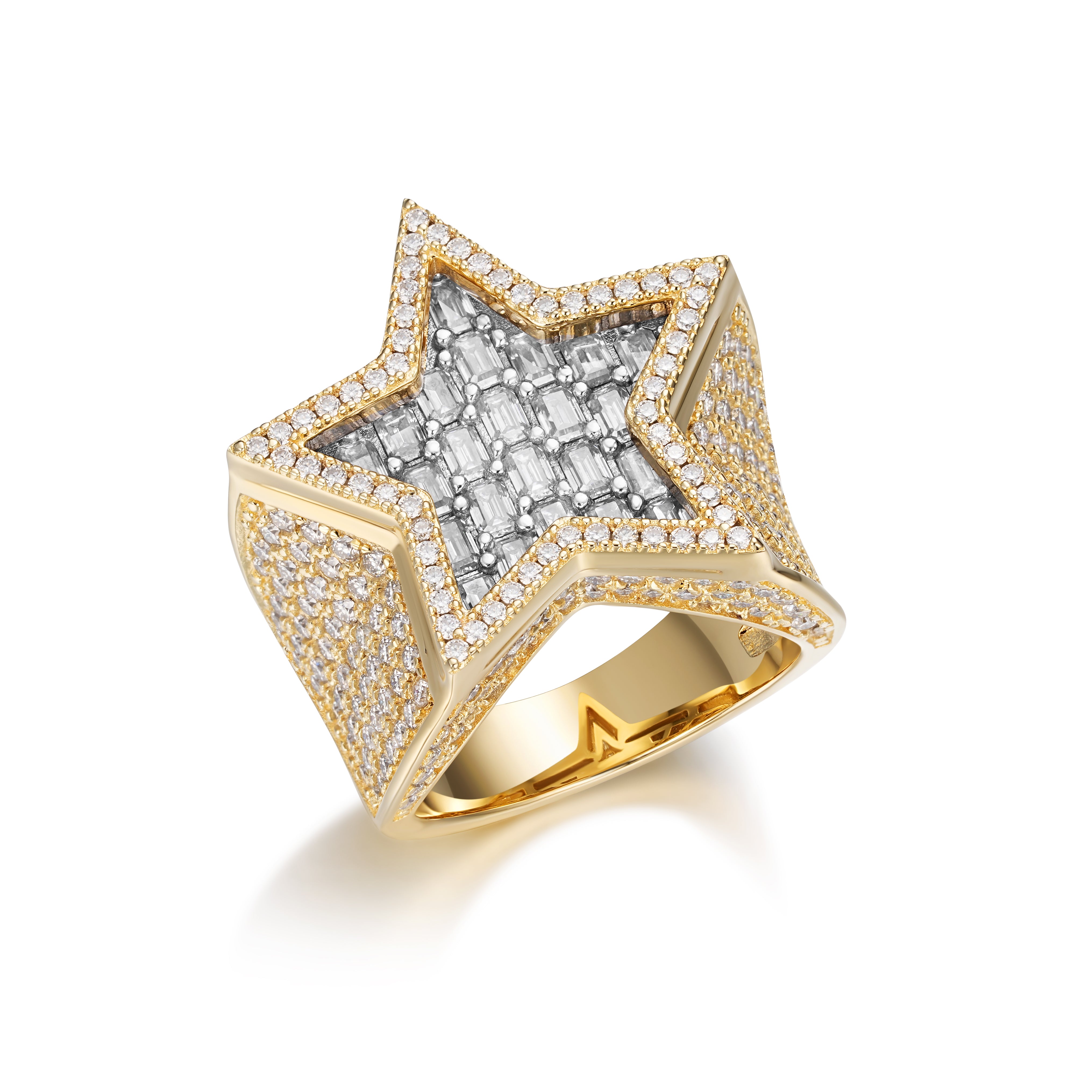 Full Iced Baguette Diamond Star Design VVS Moissanite Men Ring