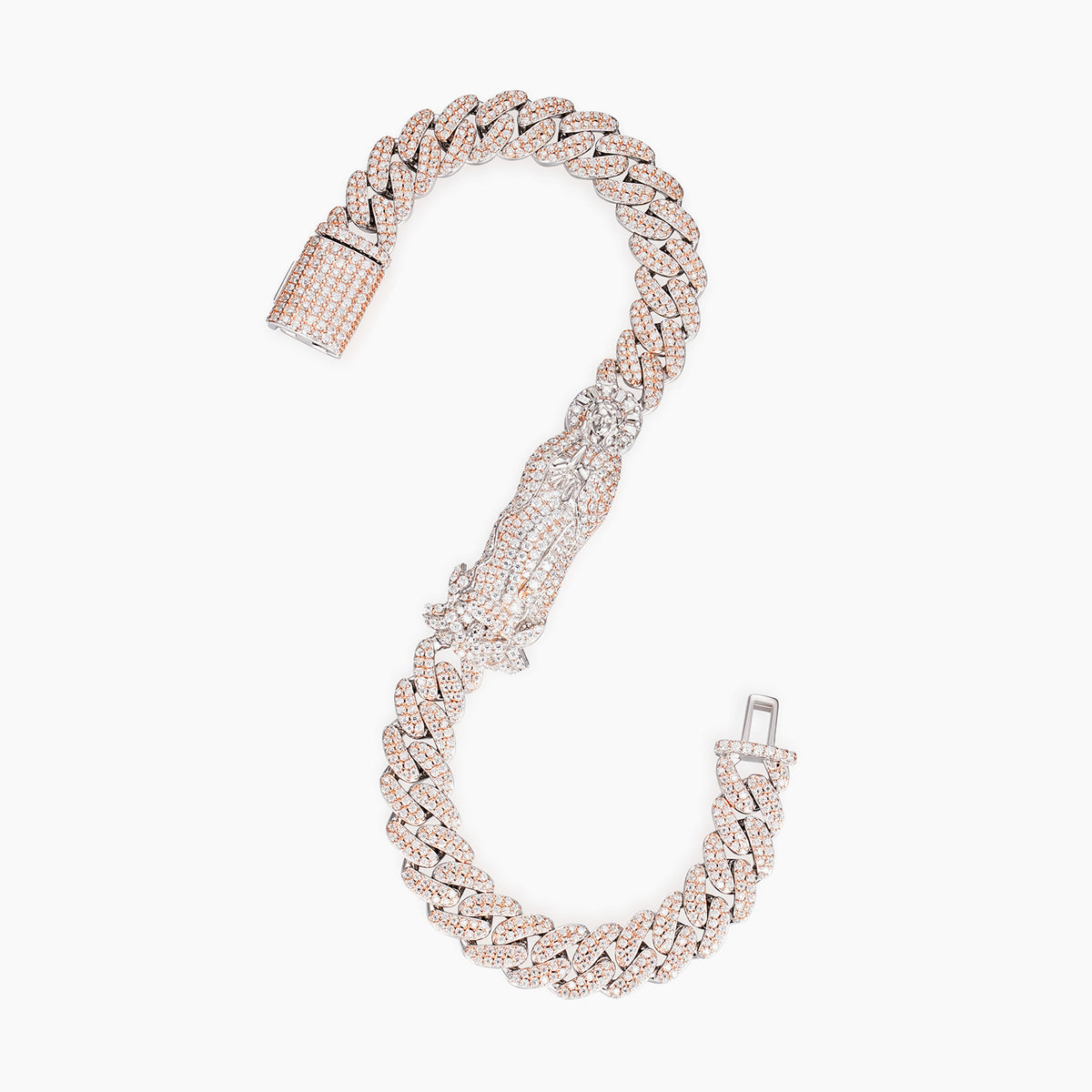 Fully Iced Moissanite Bracelet  Praying Hands x Rose Gold Cuban