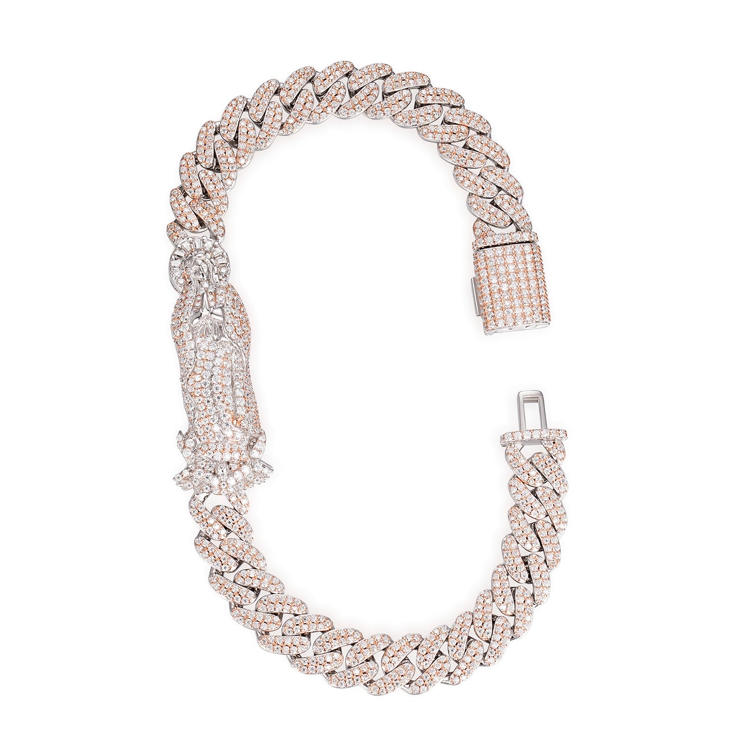 Fully Iced Moissanite Bracelet  Praying Hands x Rose Gold Cuban